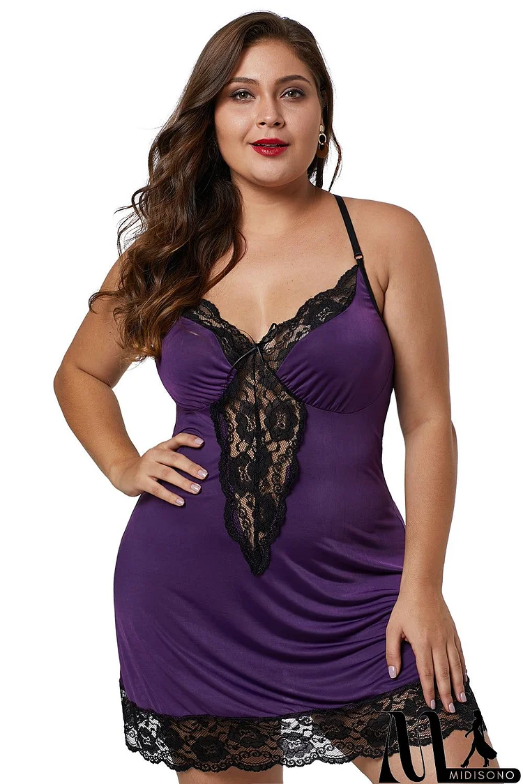 Purple Venecia Lace Trim Plus Size Chemise