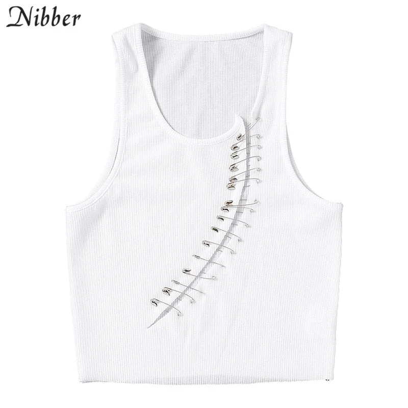 Nibber Sexy Brooches Button Hollow out Sleeveless Crop Top Women summer club skinny tanks top fashion Casual Streetwear mujer