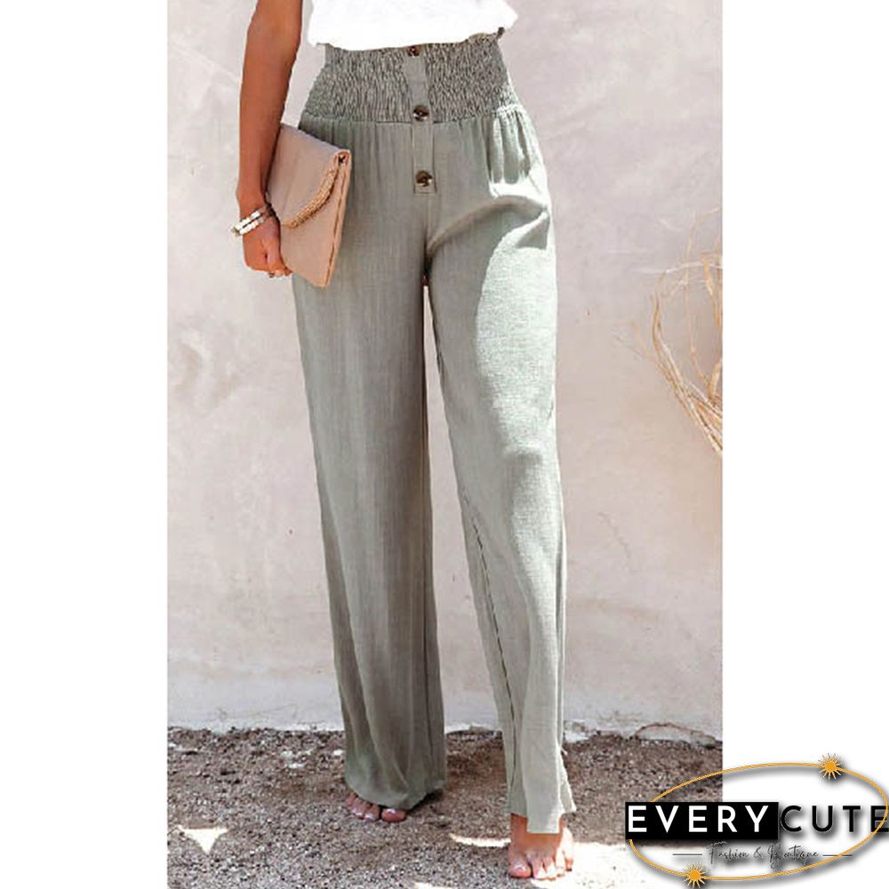 Greyish Green Elastic Waist Wide Leg Casual Pants