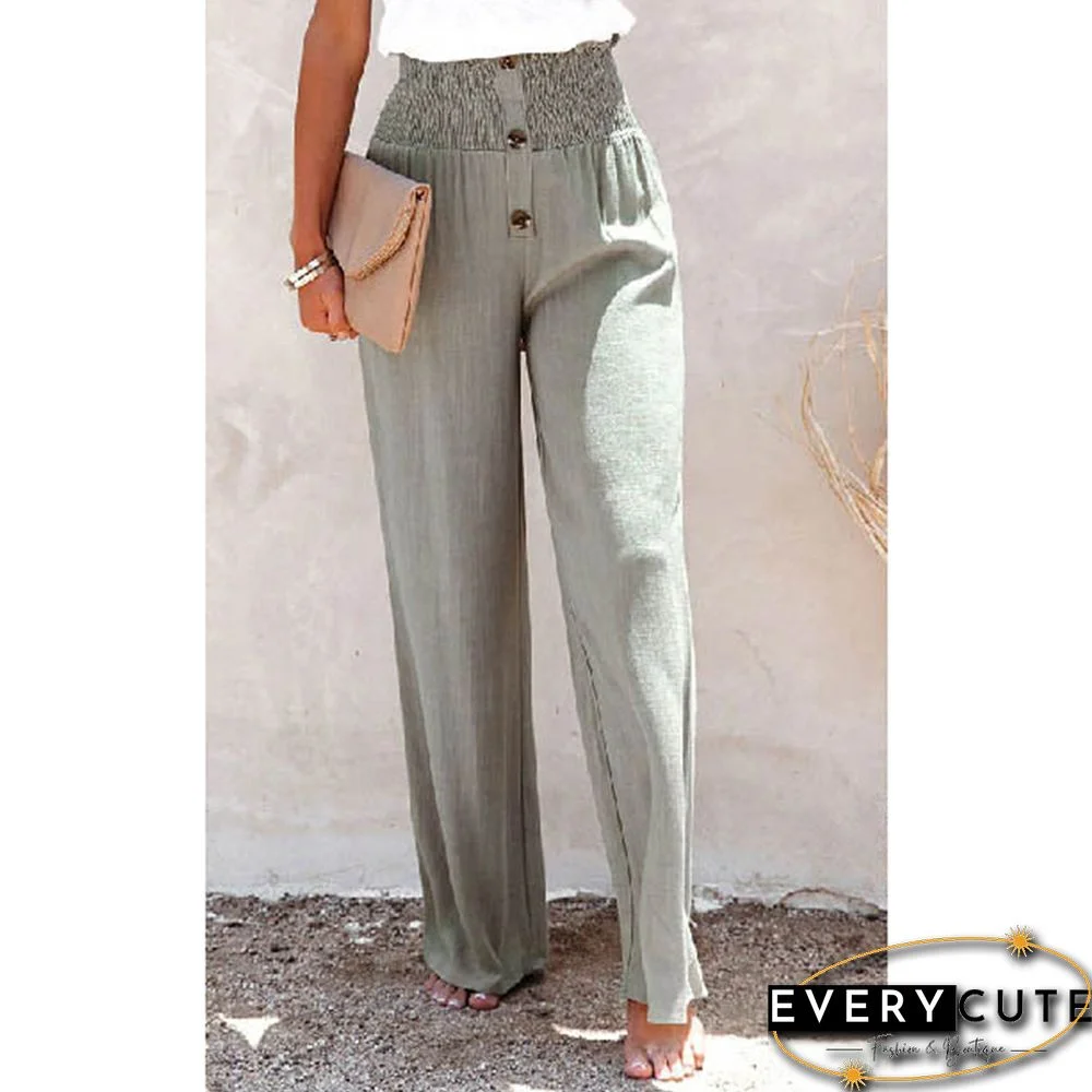 Greyish Green Elastic Waist Wide Leg Casual Pants