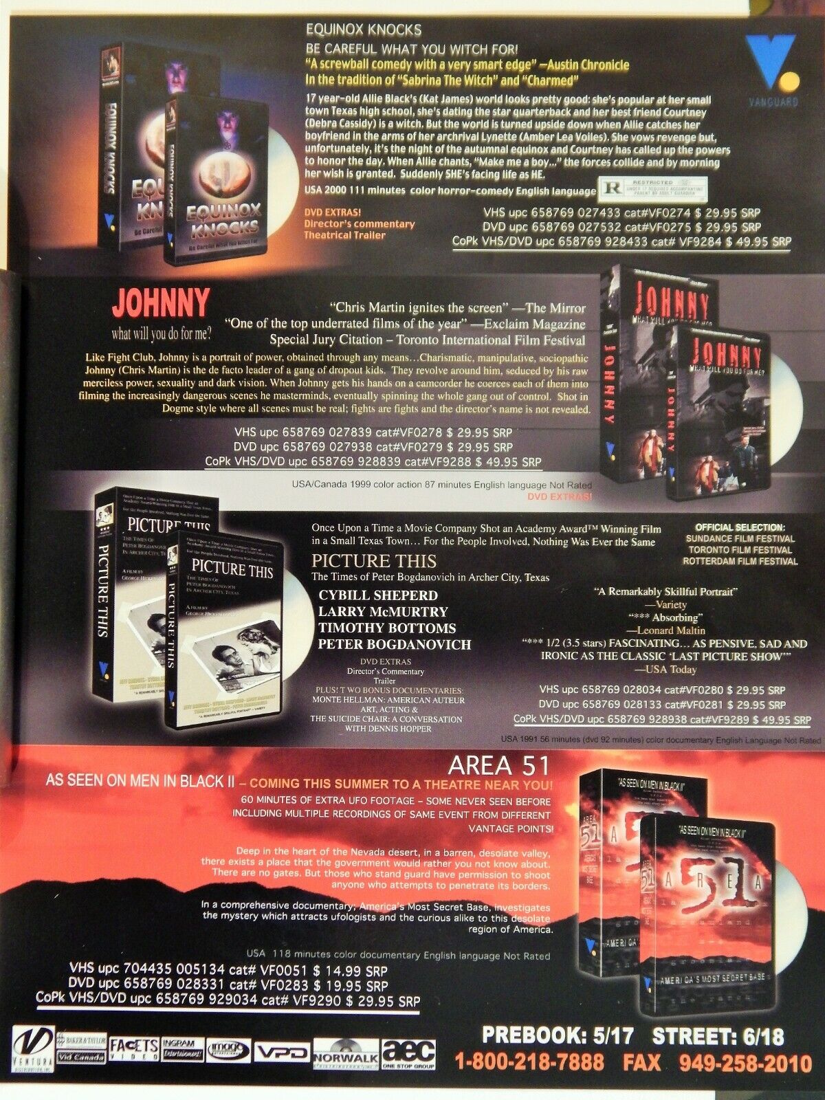 EQUINOX KNOCKS / PICTURE THIS / AREA 51 (VIDEO DEALER BROCHURE 1990S)