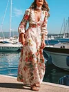 Floral Printed Split-Front Long Sleeves Maxi Dress