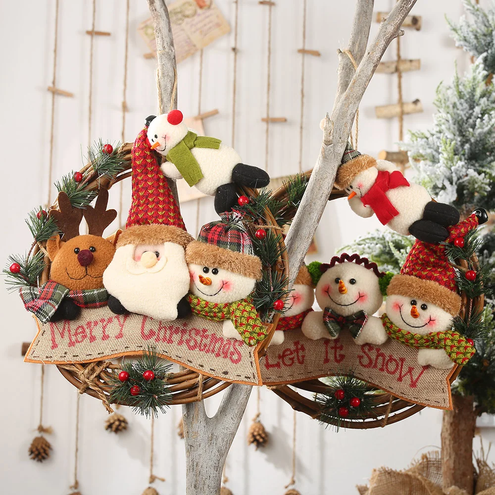 Santa Snowman Elk Rattan Wreath Wreath Ornament Christmas Decorations