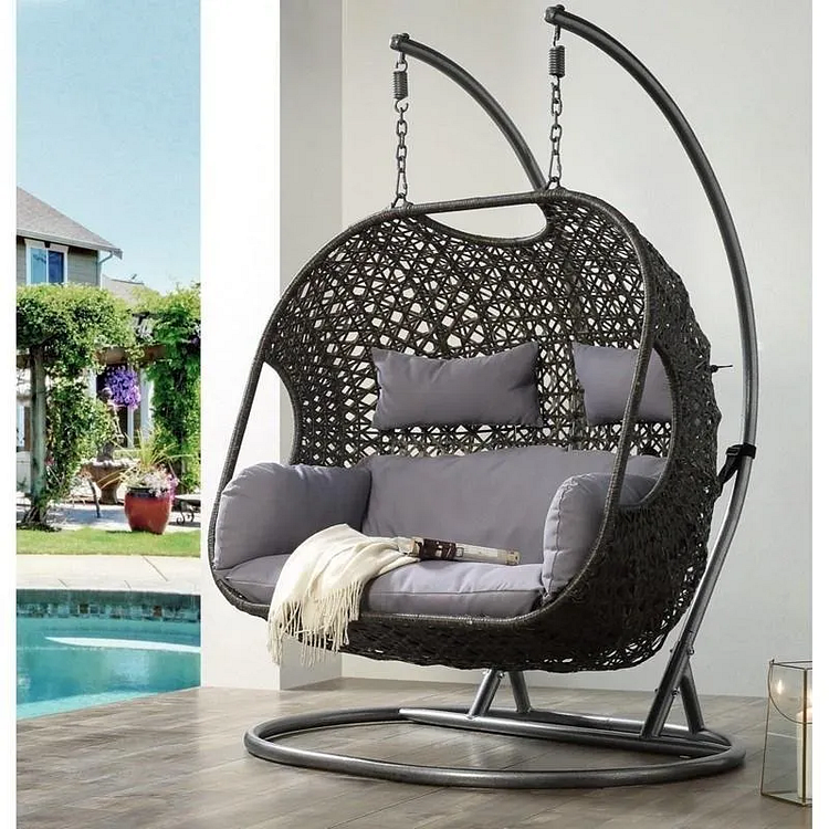 🔥kukelife🔥Docenin™Patio Wicker Swing Chair With Stand Rain Cover Included