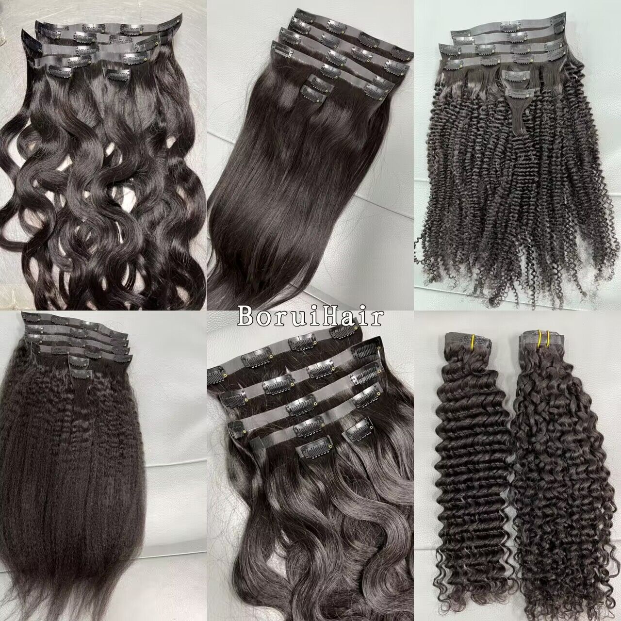 Seamless PU Clip In Human Hair Extensions Natural Color Full Head High Quality Hair Bundles