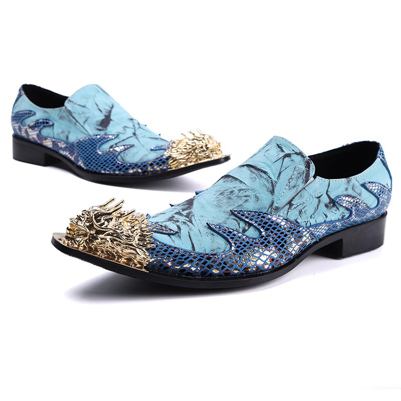Loafers Blue Dress Shoes Men Busines Leisure Shoes Pointed Toe Slip On Career Work Shoes 37-48