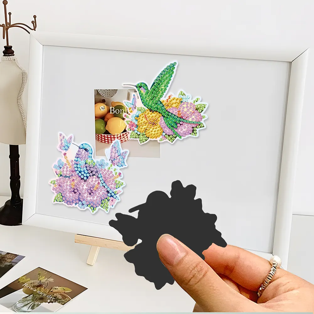 8Pcs Flowers Hummingbird Diamond Painting Fridge Magnet Diamond Art Magnets