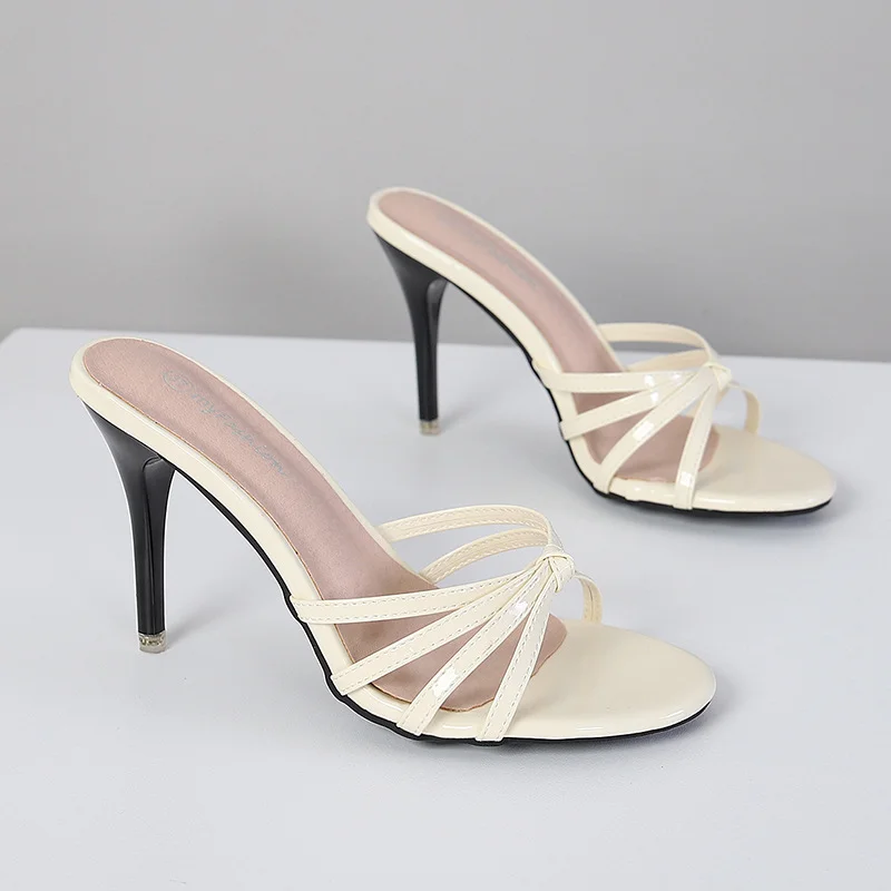 Wongn Wongn New Fashion Women's Shoes Fine High Heel Patent Leather Slippers Wear Simple Sandals