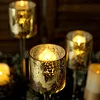 Set of 3 | Gold Long Stem Speckled Mercury Cylinder Glass Vases, Tealight Candle Holder Set - 12",14",16"