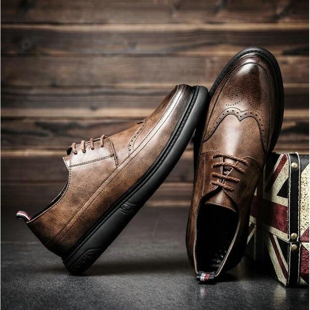 Retro Bullock Design Men Classic Business Formal Shoes Pointed Toe leather shoes Oxford Shoes