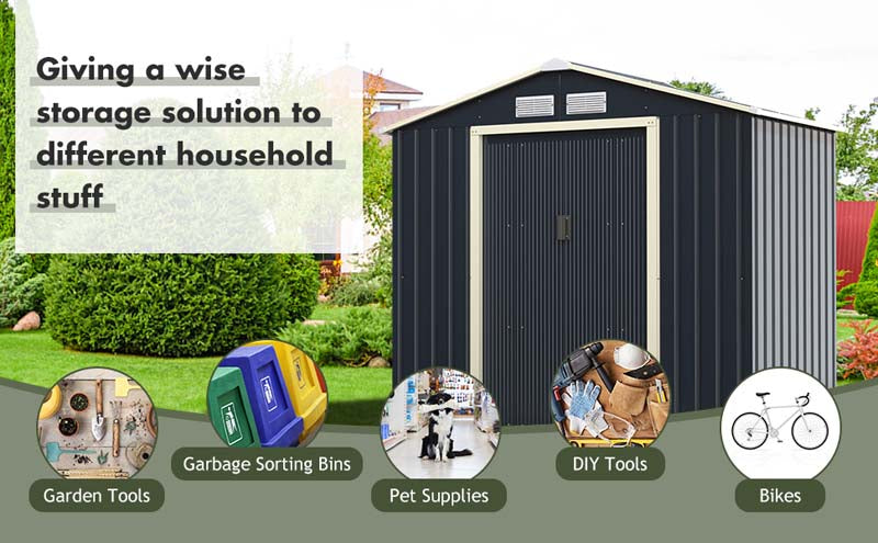 Eletriclife 11 x 8 Feet Metal Storage Shed with Sliding Double Lockable Doors