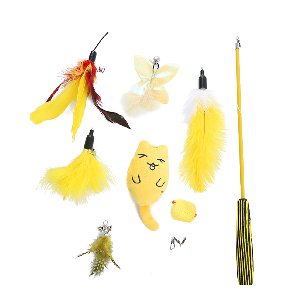 

5pcs Replacement Feather Head Funny Cat Stick Set Pet Catnip Telescopic Rod, 501 Original