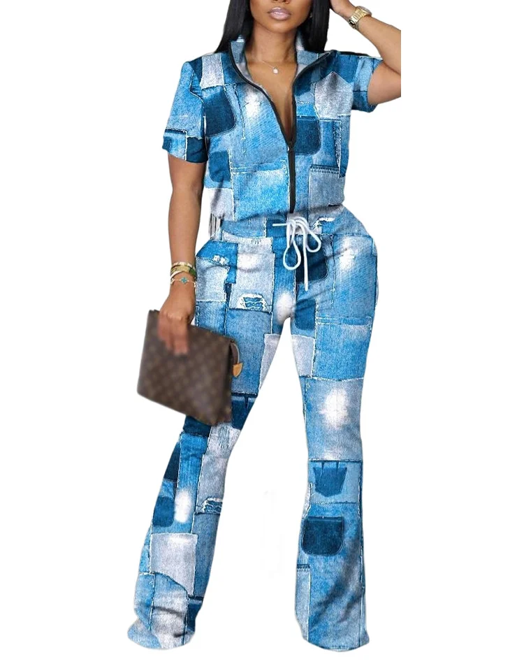 Uveng Uveng Women's Clothing Explosion 2023 Spring And Summer New Two Sets Of Fashion Zipper Short-Sleeved Trousers Set