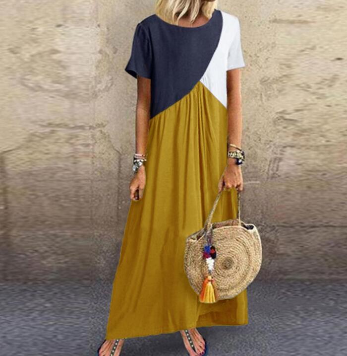 2021 Women Dresses Long maxi dresses for women vestidos casual dress Beach Patchwork Color Loose Casual Plus Size Dress