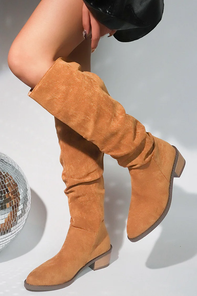 Leopard Print Round Toe Slouchy Block Heel Knee High Boots 2024 - Xpluswear