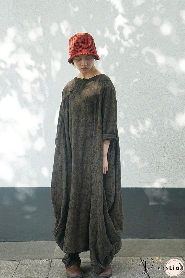Spring Autumn Dress Ladies Vintage Retro Loose Dresses Female Irregular Length Dresses