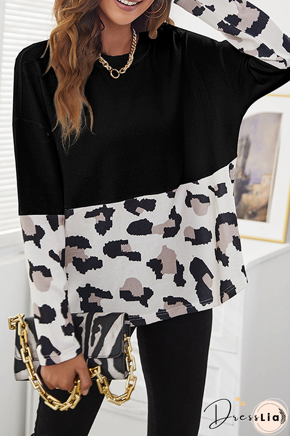 Casual Print Split Joint O Neck Tops