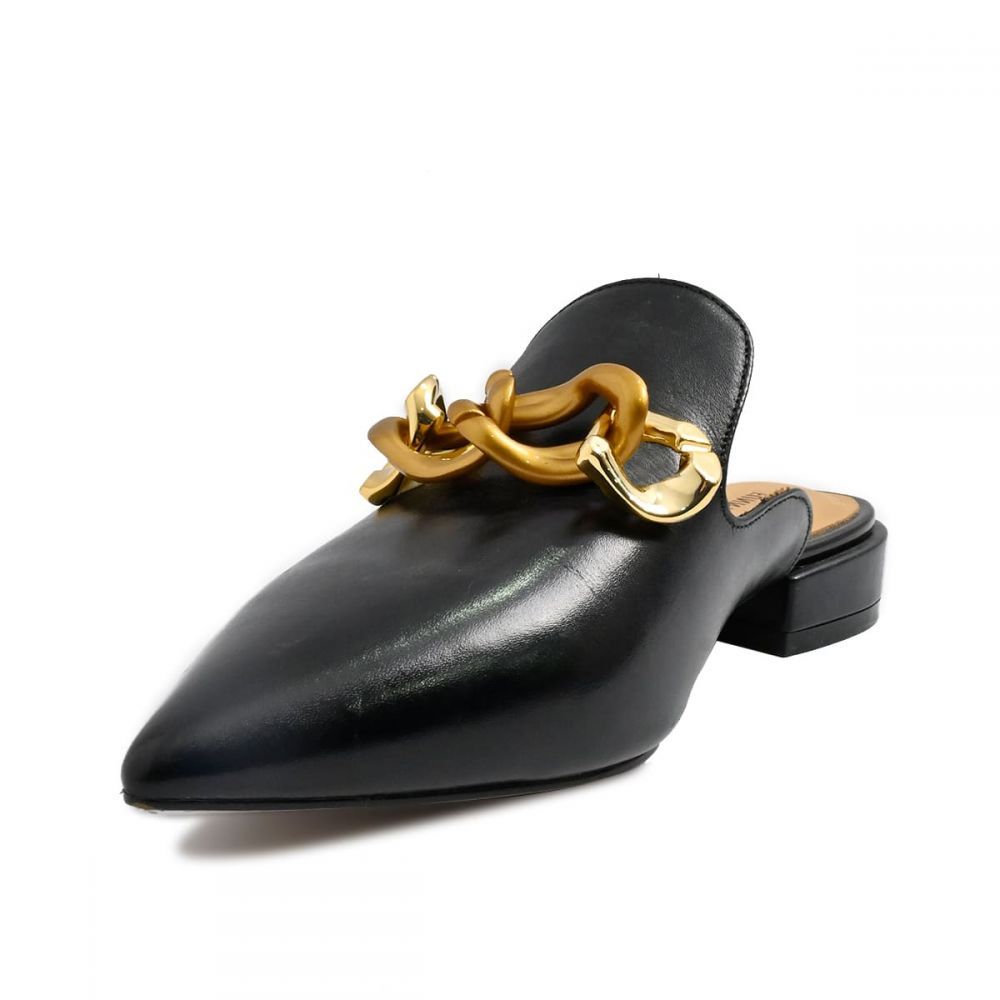 Leather Mules Pointy Toe Low Heel Slide Slippers
