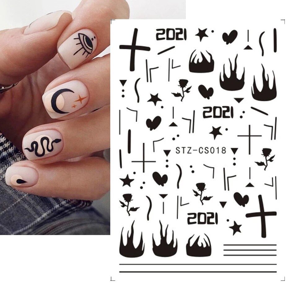 Nail Stickers Back Glue Flame Lip Shape Girl Abstract Art Designs Nail Decal Decoration Tips For Beauty Salons