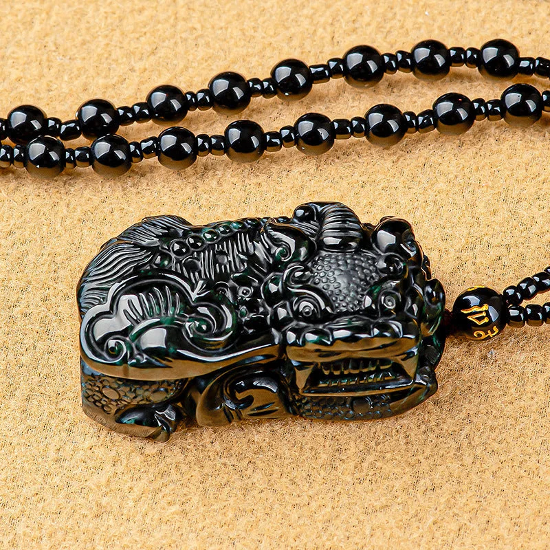 Natural Stone Emerald Feng Shui Pixiu Pendant Wealth Necklace