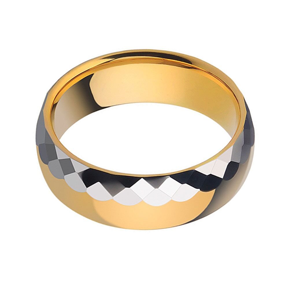 Couples Tungsten Rings Mirror Polished Angular Smooth 24K Gold Plated