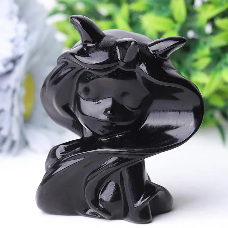 3.3" Black Obsidian Devil Crystal Carvings