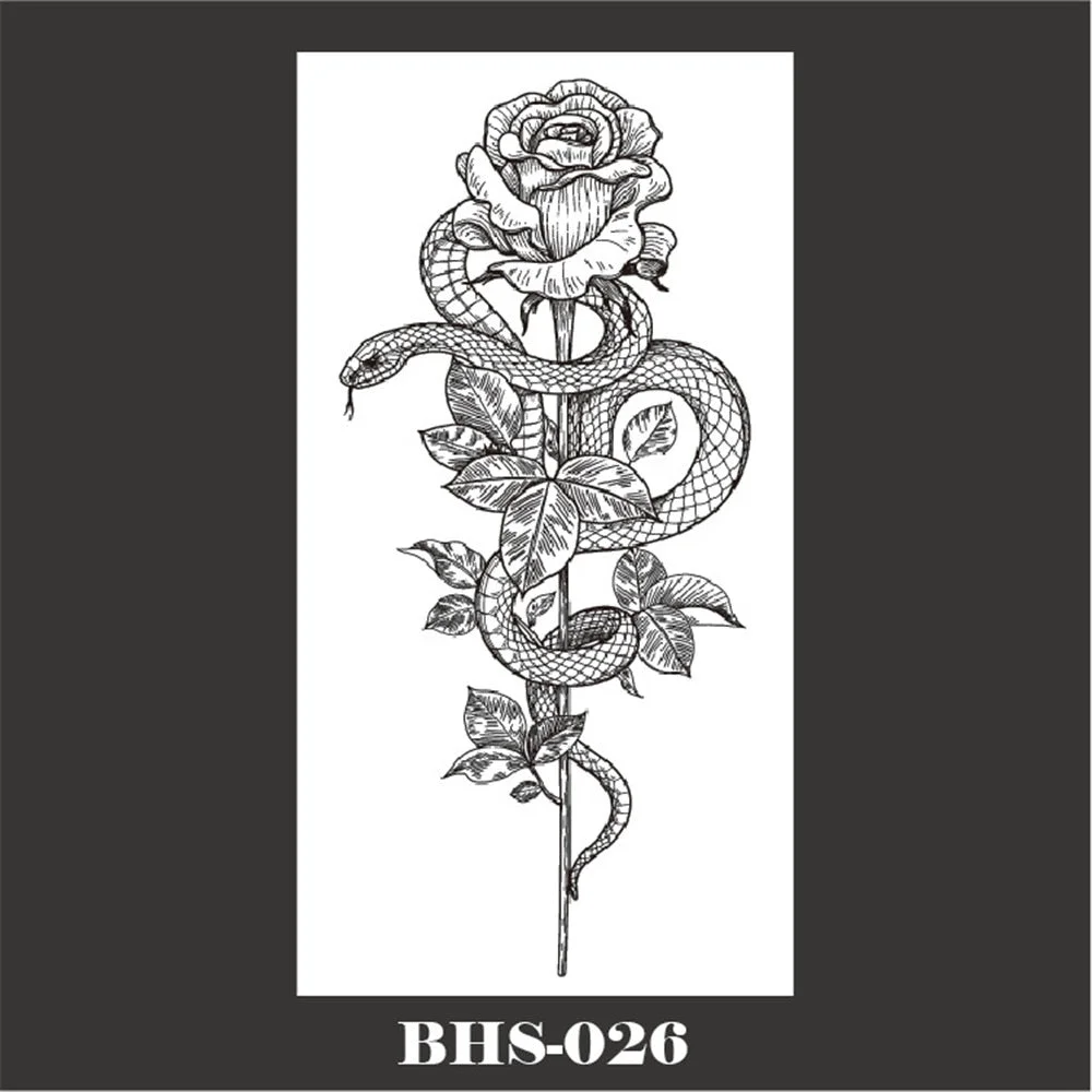 2022 New Snake Tattoo Stickers Dark Tide Cool Flower Snake Skull Tattoo Stickers For Body Art Arm Sleeves Snake Flowers