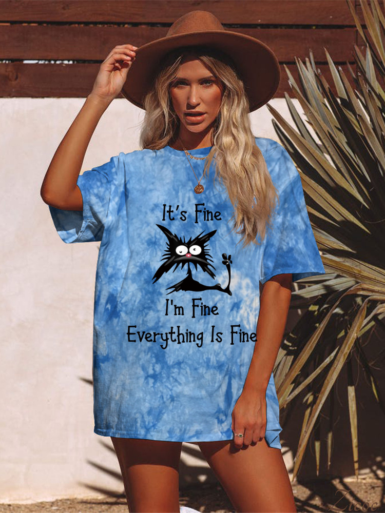 It' Fine,I'am Fine Everything is Fine Boutique Oversized Boyfriend Tie Dye Tee Couture Fashion