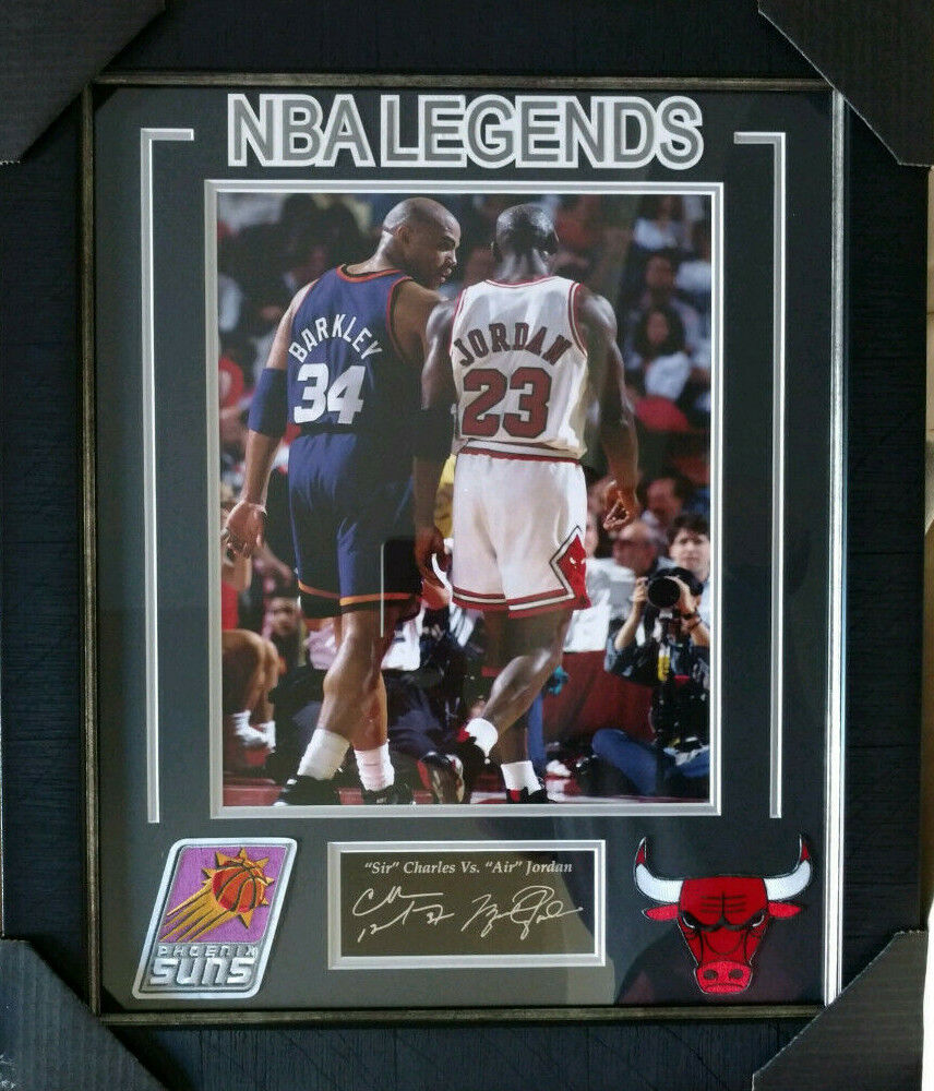 MICHAEL JORDAN & CHARLES BARKLEY Laser Signed AUTOGRAPHED 11x14 Photo Poster painting Framed