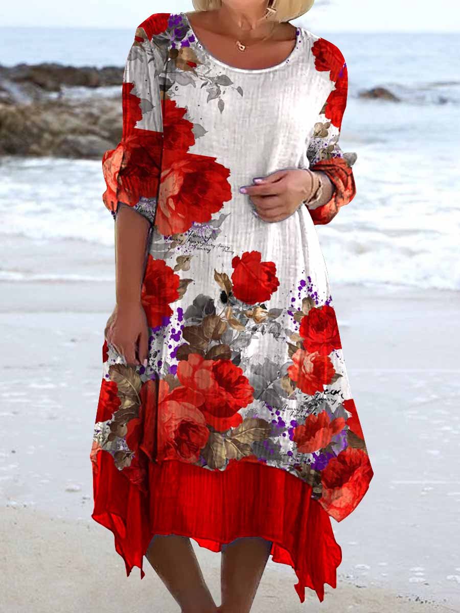 Women's Print Poppy Seaside Resort Flowing Dress