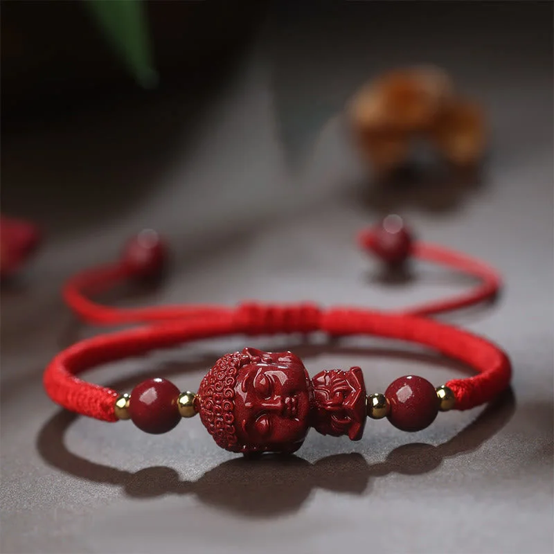 Blessing Chinese Zodiac Natal Buddha Cinnabar Amulet String Bracelet