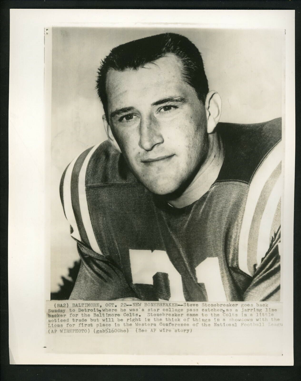 Steve Stonebreaker 1964 Press Photo Poster painting Baltimore Colts