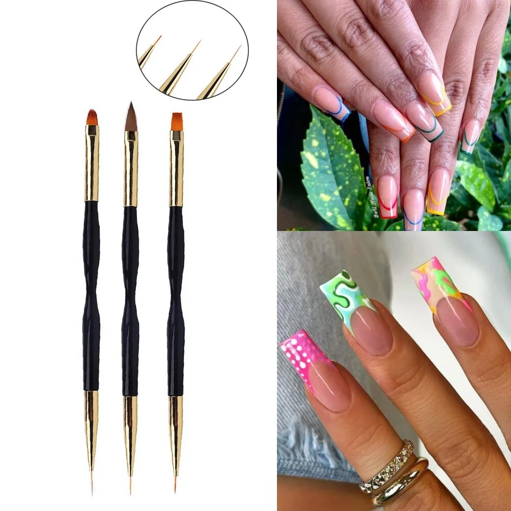 New 1Pc Double End Nail Brush Painting Drawing Lines Pen 3D Tips DIY UV Gel Flowers Design Nail Art Books Salon Manicure Tools-Nail Inspo