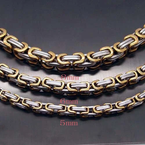 Flat Byzantine Chain Link Necklace for Men Women, 5mm/6mm/8mm Width, 22 inch Length, Stainless Steel Gold/Sliver Plated Mens Bracelet Jewelry