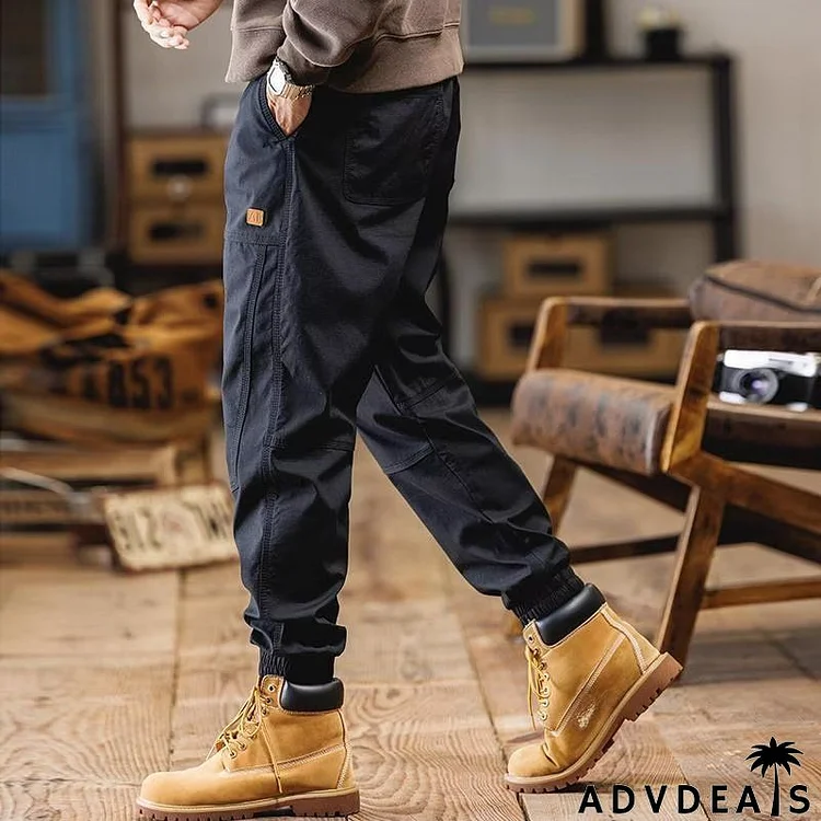 Men Fashion Casual Basic Versatile Solid Color Drawstring Waist Plus Size Cargo Pants