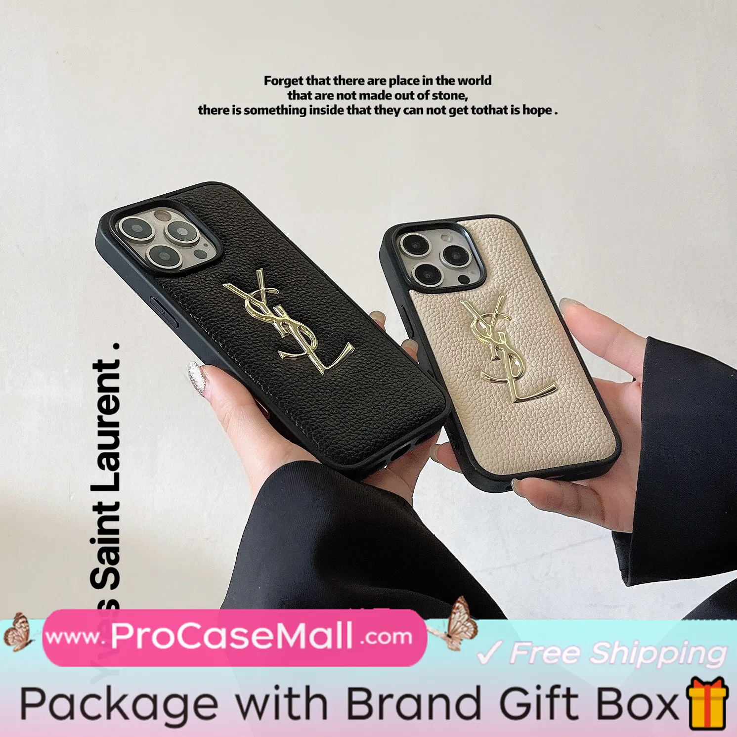 GOLD STAMPING GOLD PRINTED YSL LEATHER APPLE IPHONE CASE
