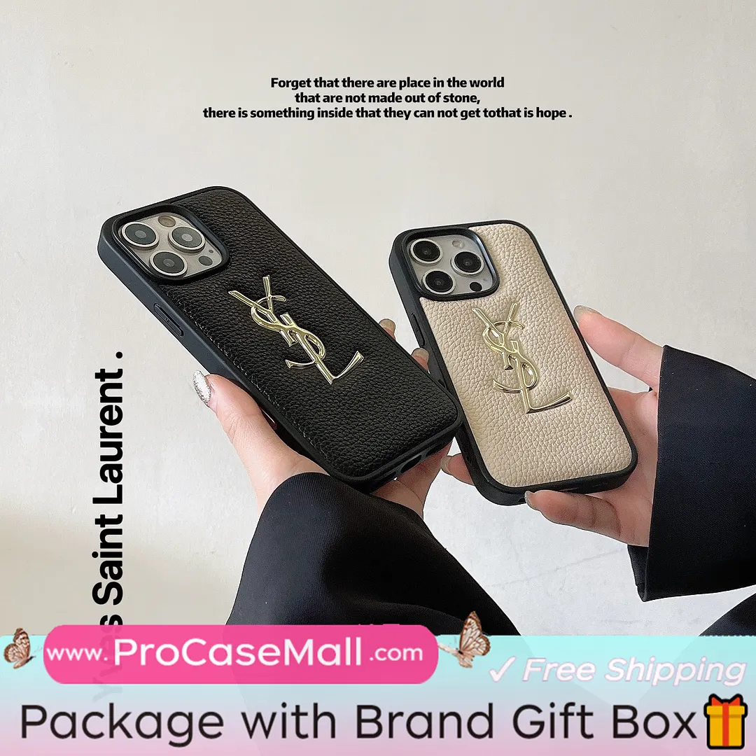 GOLD STAMPING GOLD PRINTED YSL LEATHER APPLE IPHONE CASE