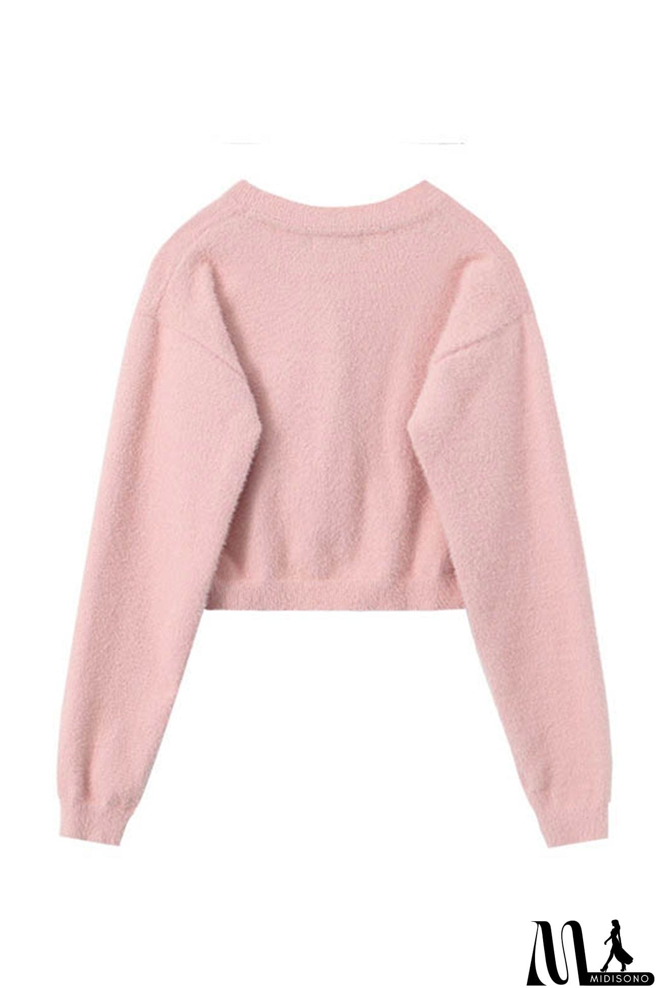 MidiSono - V Neck Solid Color Cardigan