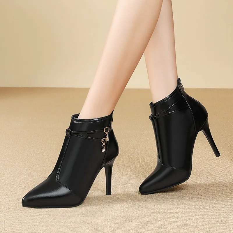 Breakj Breakj Fine-Heeled Temperament Female Boots 25 Autumn And Winter New High Heel Boots Pointed Short Boots Nude Boots Large Women's Shoes