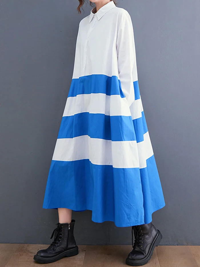 Stylish Striped Panel Shirt Dress