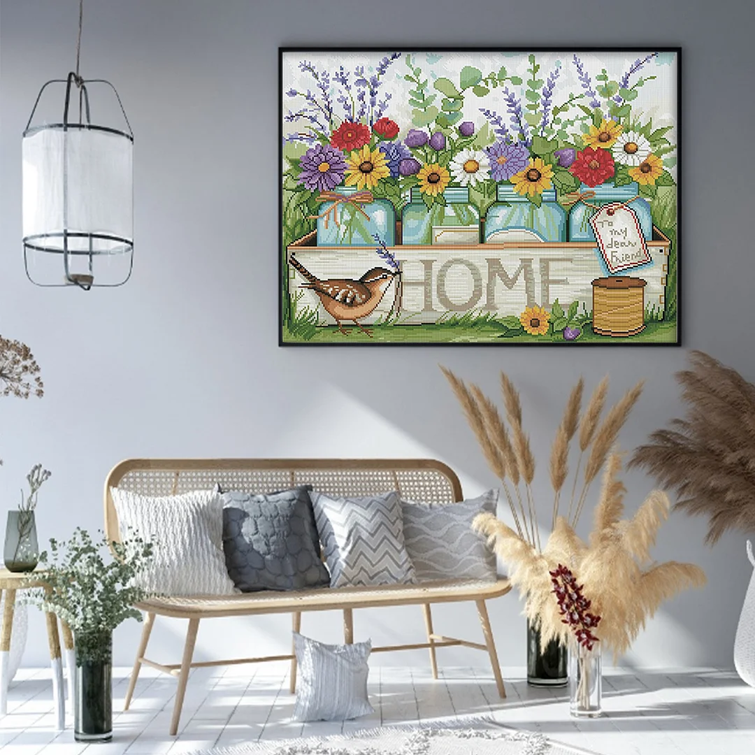 Home Vase and Bird Full 11CT DIY Stamped Cross Stitch Kits 50x40cm Home Decor