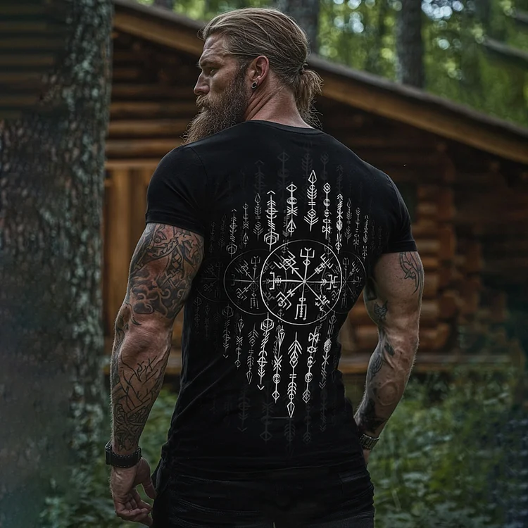 Men's Vintage Viking Print Short Sleeves T-shirt