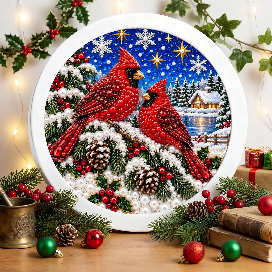 Framed Diamond Painting Cardinal Holiday Kit Round 7.87x7.87in