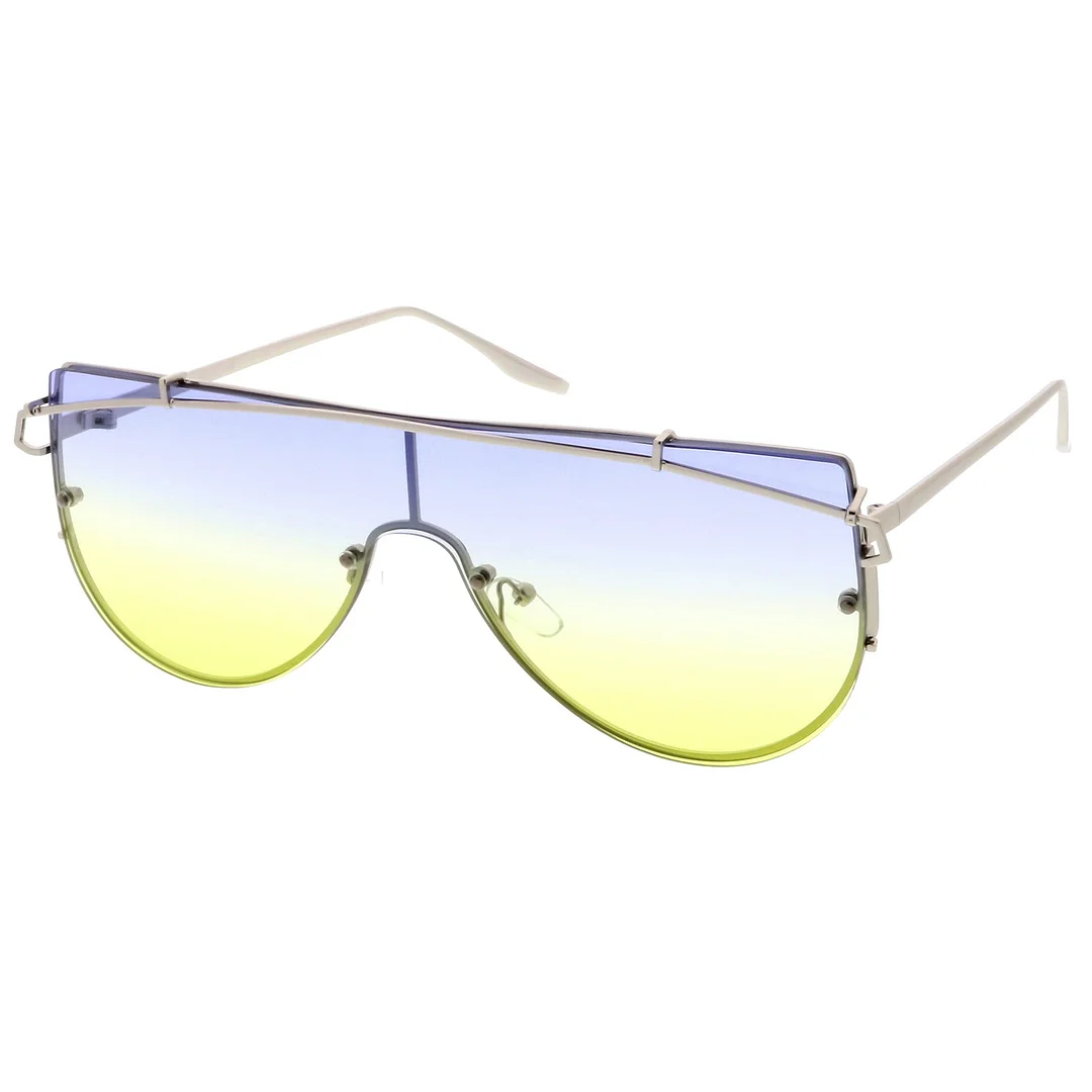 Futuristic Rimless Metal Crossbar Gradient Colored Mono Lens Shield glasses 61mm