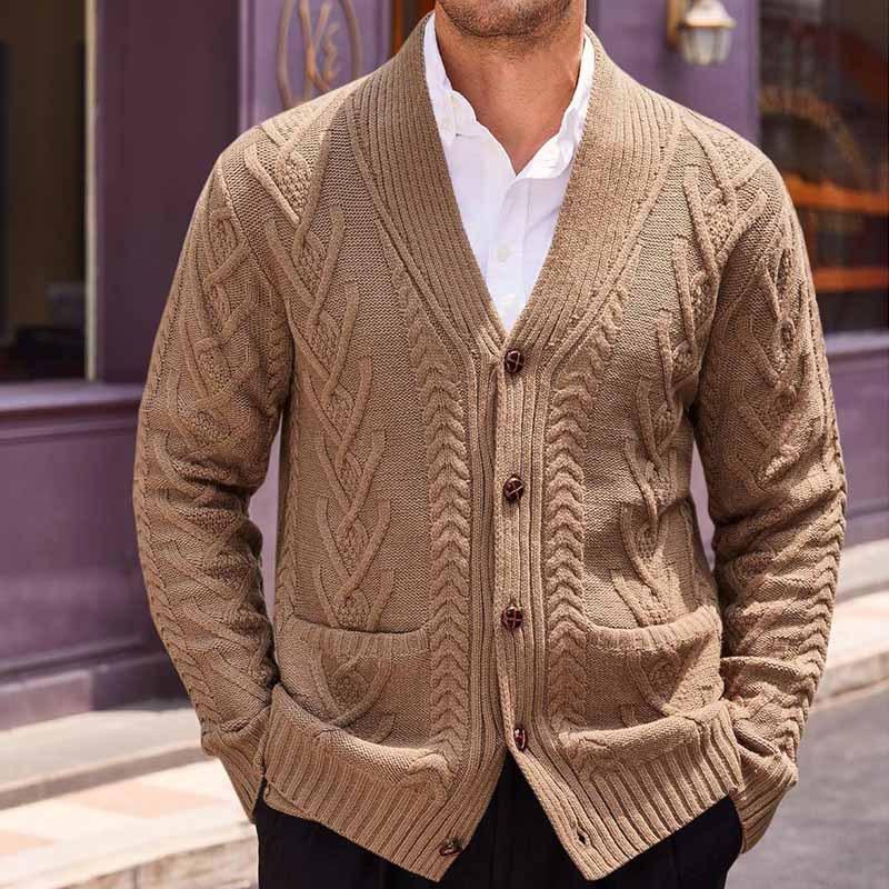 Men's Vintage Cable-knit Single-breasted Loose Knit Cardigan 67227525M