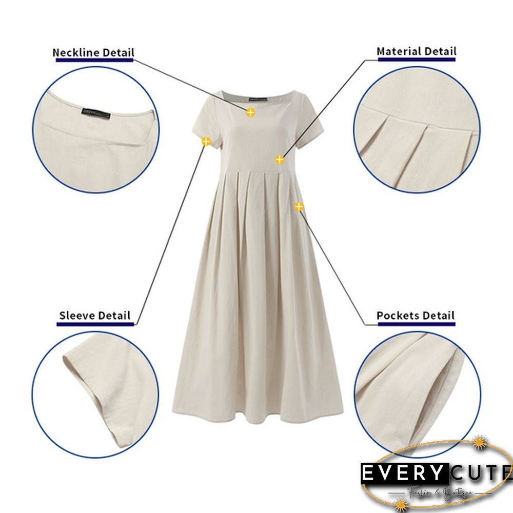 Square Collar Loose Short Sleeve Long Dress Summer Square Collar Solid Color Women Clothing