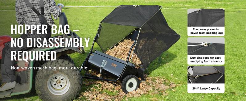 Product Introduction of VEVOR Push Lawn Sweeper, Various specifications, Leaf & Grass Collector, Strong Rubber Wheels & Heavy Duty Thickened Steel Durable to Use with Large Capacity. Mesh Collection Hopper Bag, Spinning Brushes 6
