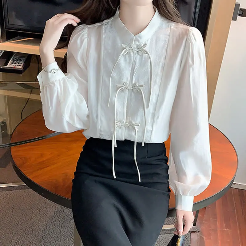 Vintage Buckle Jacquard Long Sleeve Shirt Workwear