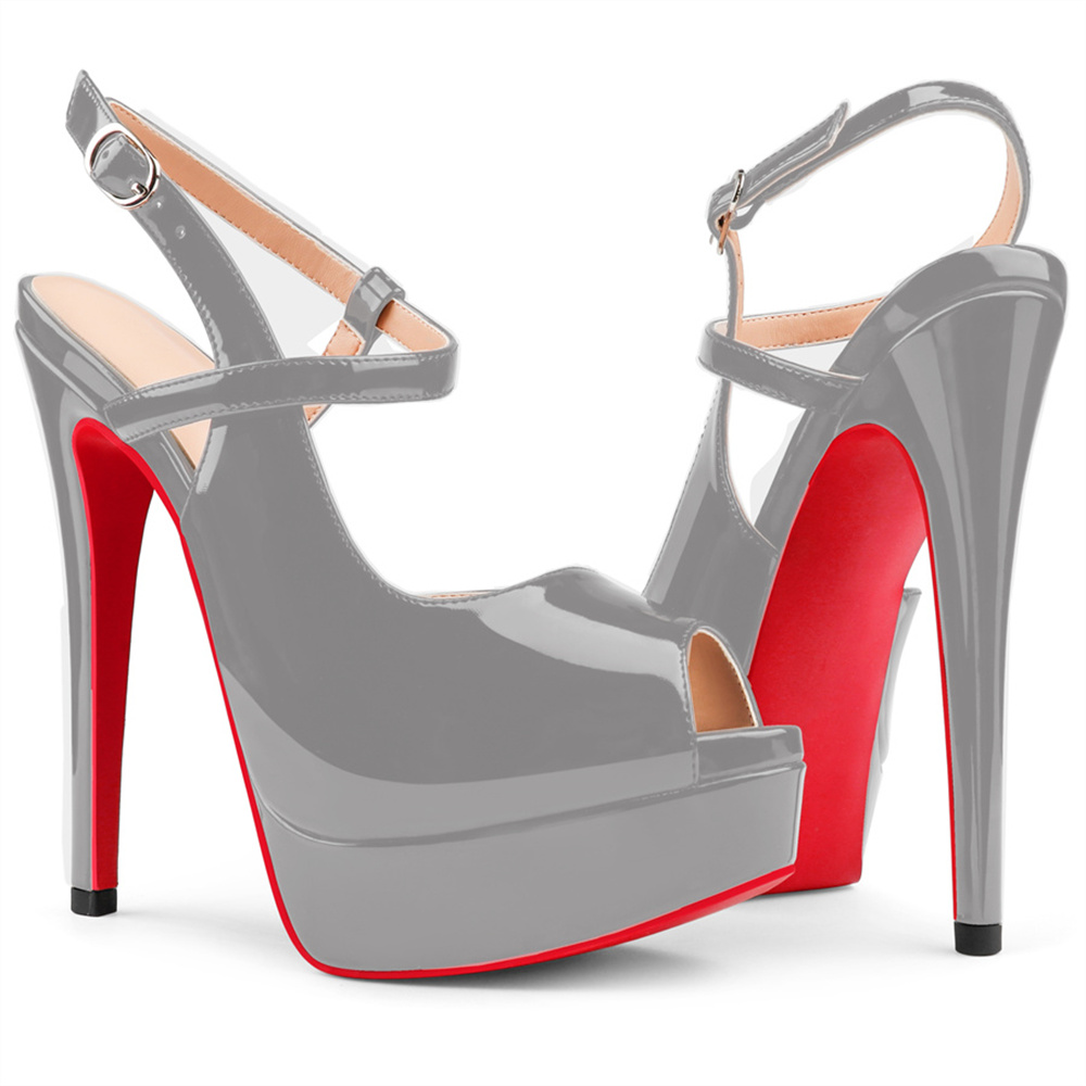 150mm Women's Stiletto High Heels Open Toe  Red Bottom Platform Cross Strap Design High Heels-MERUMOTE