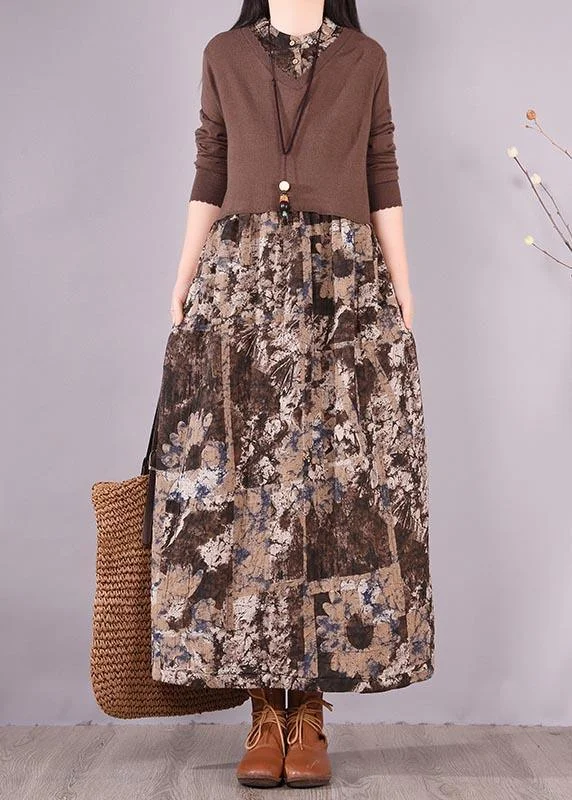 Modern Patchwork Spring Dresses Design Chocolate Print Dresses